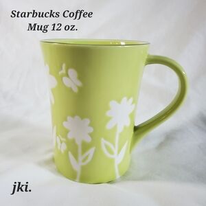 Starbucks Green Floral Coffee Mug Ceramic 12 oz.